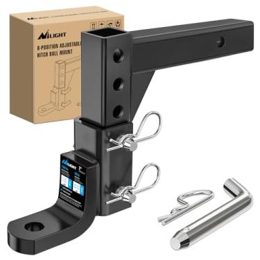 Imagem de Nilight Suporte de esfera de engate de reboque ajustável de 8 posições serve para receptor de 5 polegadas com trava de pino de 1,5 cm 3,401 kg 23,5 cm, queda de 21 cm, engate de furo de 2,5 cm para