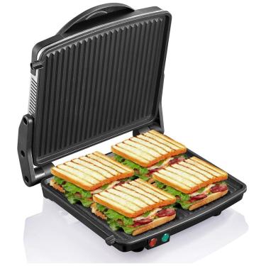 Imagem de Sanduicheira, Panini, Grill Gourmet Pratos Revestidos Antiaderentes, 4 Fatias, 1200W, 110v, YABANO GT43, Preto