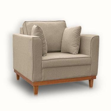 Imagem de Poltrona Base de Madeira Linho Premium Moderno Minimalista Confortável