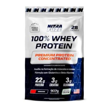 Imagem de Whey Protein NitraFuze (907g - 28 doses) | Com 22g de Proteína | Creatina, glutamina, treonina e glicina | Ganho de Massa, Força e Recuperação Muscular (907g - 28 doses, Morango)