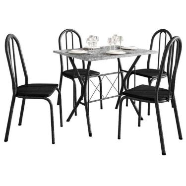 Imagem de Mesa De Jantar Bruna 100x60 Cm Com Granito Ocre Itabira Com 4 Cadeiras 050 Preto - Artefamol