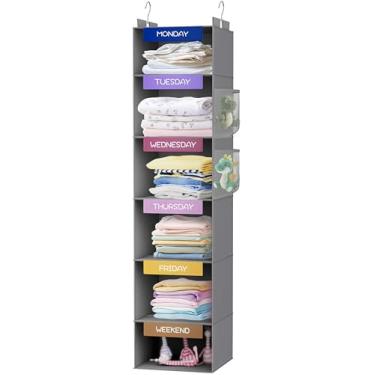 Imagem de VERONLY Organizador semanal de armário suspenso para crianças, armazenamento de roupas com 6 prateleiras com rotulagem de dias da semana de segunda a sexta, dia da semana e fim de semana, organizador