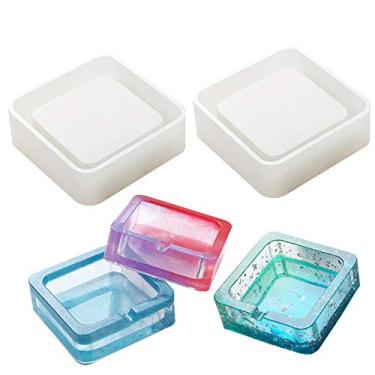 Imagem de Formas de cinzeiro para resina epóxi, moldes de cinzeiro de resina de silicone, quadrado e redondo, conjunto de 2 peças, fácil de desmoldar (2 peças quadradas)