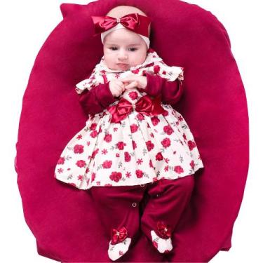 Imagem de Saída de Maternidade Menina Delicada Floral Vinho 04 Peças - Sônia Enx