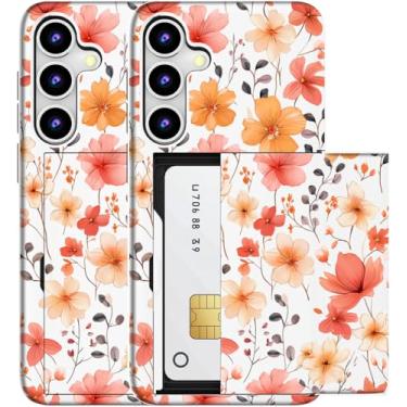 Imagem de MUQR Capa compatível com Samsung Galaxy S24 FE com suporte de cartão fofo - Design Kawaii, proteção contra quedas de nível militar, capa carteira robusta para mulheres (flores brancas de outono)