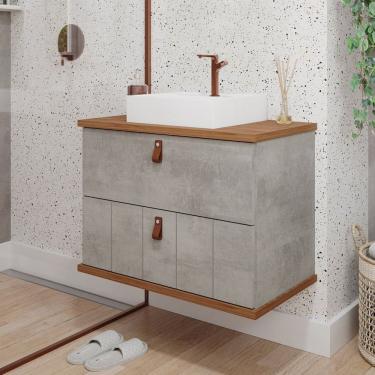 Imagem de Gabinete Suspenso com Cuba 80,3cm X 69cm Poli Espresso Móveis Cimento