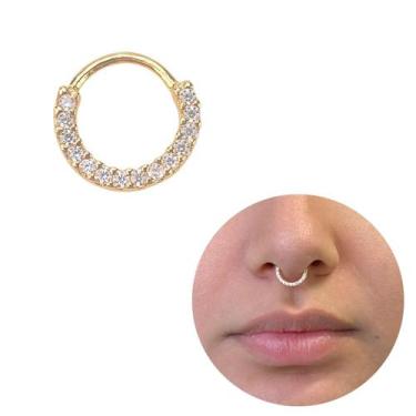 Imagem de Piercing Septo Dourado Aço Cirúrgico Cravejado Banhado Ouro - Morganit