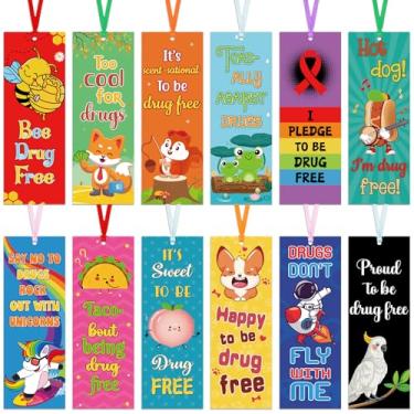 Imagem de Skyygemm 120 marcadores de página de fita vermelha semanal, sem drogas, indicadores de conscientização, dizem não às drogas, com fita vermelha, marcadores de conscientização para eventos de caridade e
