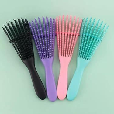 Imagem de Escova Polvo Para Cabelos Cacheados Desembaraçadora 8 Pontas Flexíveis Pente Polvo Cachos Fácil Desembaraço Anti-quebra