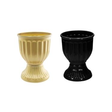 Imagem de 2 Vasos Estilo Romano Decoração Festa Acrílico 13cm X 18cm (DOURADO E PRETO)
