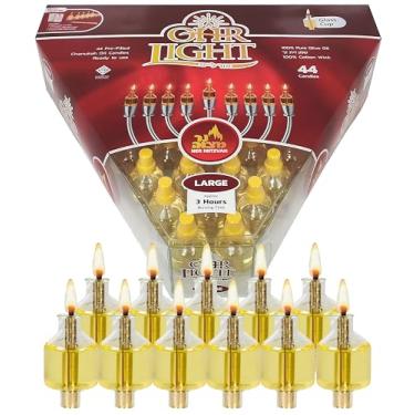 Imagem de Copos de óleo de Hanukkah Menorah pré-preenchidos – Copos menorá de azeite de oliva com pavio vermelho para usar – Pacote com 44 lâmpadas Ohr – Grande