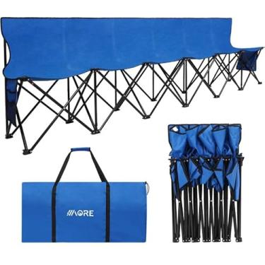 Imagem de 1MORE Banco dobrável portátil, banco lateral dobrável para equipe, cadeira de acampamento ao ar livre de 6 lugares com bolsa de transporte e encosto, banco lateral esportivo de equipe para futebol