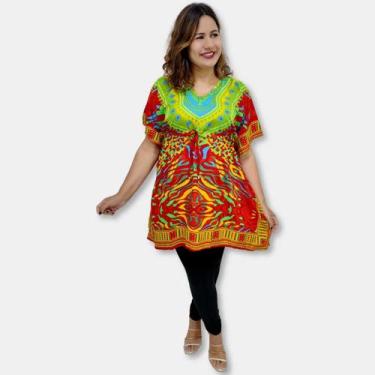 Imagem de Bata Kaftan Indiana Saída de Praia Estampa Étnica Geométrica - Sarat M