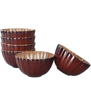 Imagem de jinsongdafa Conjunto de tigelas de cereais de cerâmica, 382 g, para molho, sopa, salada, macarrão, aveia, conjunto de 6 tigelas de lámen - Conjunto de tigelas de creme de sobremesa de arroz