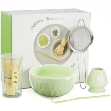 Imagem de Conjunto de batedor Matcha, conjunto de 5 peças matcha de cerâmica para amantes de matcha (verde)