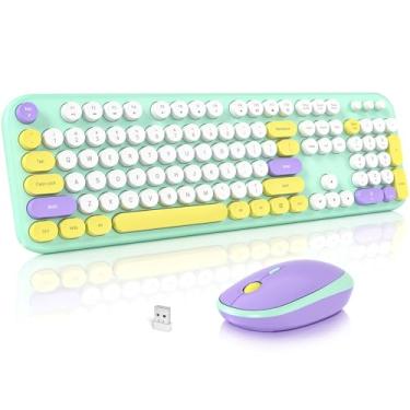 Imagem de MOFII Combo De Teclado E Mouse Sem Fio, Teclado Fofo Tamanho Normal E Mouse Sem Fio, Conjunto De Teclado E Mouse Sem Fio De Máquina De Escrever Retrô De 2,4 Ghz Para Pc/Desktop/Laptop/Windows (Verde