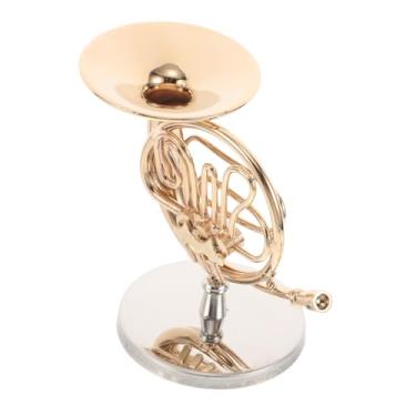 Imagem de Abaodam Miniatura de trompa francesa em miniatura, miniinstrumento realista com suporte e estojo para decoração de casa de bonecas e colecionadores musicais para amantes de música e estudantes