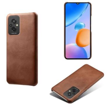 Imagem de Capa para Xiaomi Redmi 11 Prime 4G,Proteção contra quedas,Casca de volta de cor sólida simples,Design de couro de imitação de plástico-Brown