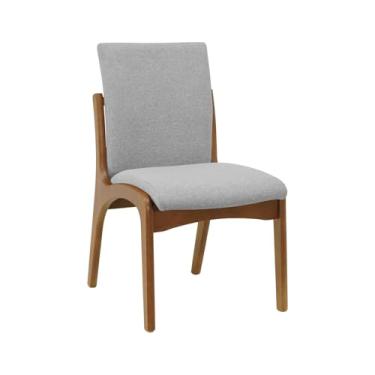 Imagem de Cadeira Tulipa Assento e Encosto Estofado - Amêndoa - Assento Estof. Linho Cinza Mescla Impermeável