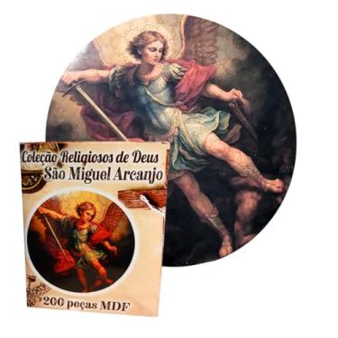 Imagem de Quebra-cabeça Anjo São Miguel Arcanjo Redondo Arte Divina 217 peças MDF