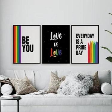 Imagem de Kit 3 Quadros Lgbt Be You 33X24Cm Madeira Preta