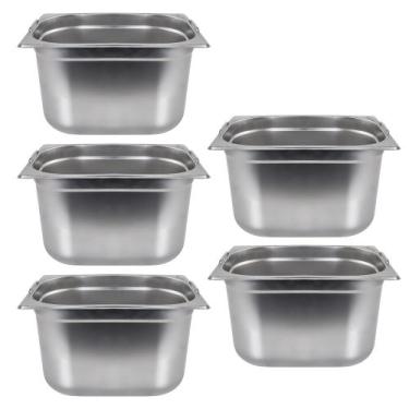 Imagem de Kit Cinco Cubas Gastronomica Padrão Gn 1/2 200mm Inox com Alça Weck