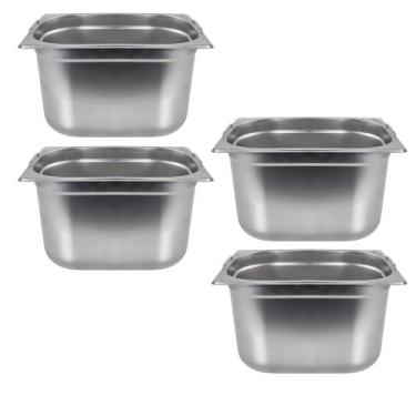 Imagem de Kit Quatro Cubas Gastronomica Padrão Gn 1/2 200mm Inox com Alça Weck