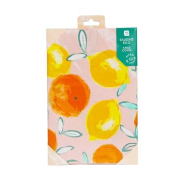 Imagem de Talking Tables Toalha de mesa de papel cítrica limão e laranja | Toalha de mesa descartável, talheres recicláveis para o verão, jantar ao ar livre, festa no jardim, piquenique, churrasco | Retangular