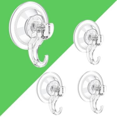 Imagem de LUXEAR Ganchos de ventosa – Pacote com 4 ganchos de sucção reutilizáveis, potentes, à prova d'água – Gancho de sucção removível transparente para chuveiro, azulejo, banheiro, janela, toalha, cozinha