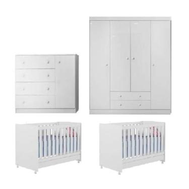 Imagem de Quarto Infantil Gemeos Guarda Roupa Comoda Em Mdf - 2 Berços - Phoenix
