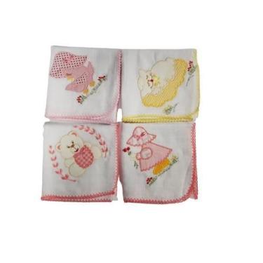 Imagem de Kit 3 Fraldas De Pano Bordada De Crochê 70X70 - Rosa - Dugu