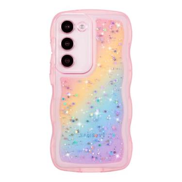 Imagem de ZTOFERA Capa para Samsung Galaxy S23 5G de 6,1 polegadas, linda capa ondulada encaracolada com estrela arco-íris com glitter, capa protetora de telefone TPU macio e brilhante transparente à prova de
