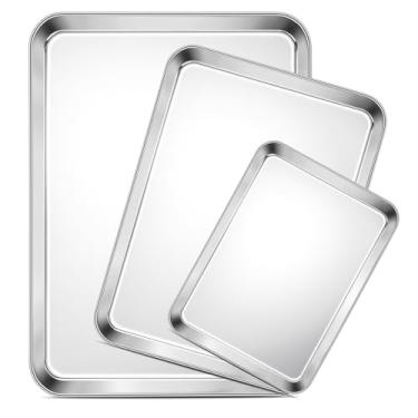 Imagem de Conjunto de 3 Lençóis de Cozimento TeamFar, Bandeja de Aço Inoxidável, Saudável e Não Tóxico, Acabamento Espelhado e Livre de Ferrugem, Fácil de Limpar e Lavar na Máquina de Lavar na Máquina de Lavar na Máquina de Lavar na Máquina de Lavar louças