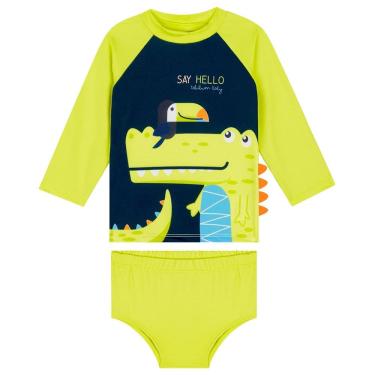 Imagem de Conjunto Praia Bebê Proteção UV50+ Jacaré Amarelo Neon Kamylus
