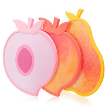 Imagem de Tábuas de corte de frutas para cozinha, grau alimentício, sem BPA, lindas tábuas de corte de plástico, conjunto de tábua de cortar reversível, borda antiderrapante de silicone, pêra, pêssego, pêssego
