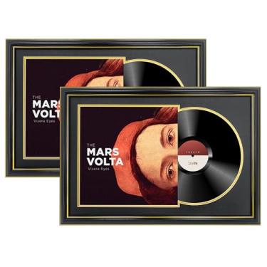 Imagem de GMFrames Moldura de disco de vinil para exibição de parede, molduras de álbum para capas de LP de 30 x 30 cm, vidro real, decoração de casa, moldura preta com acabamento dourado (tapetes pretos e