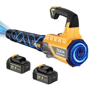 Imagem de Soprador de folhas sem fio, elétrico, 21 V com 2 baterias de 3,0 Ah e carregador - 580 CFM/160 MPH - leve, ideal para cuidados com o gramado, limpeza de pátio, remoção de folhas e poeira