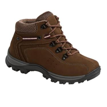 Imagem de Bota Coturno Feminino Adventure De Couro Com Palmilhas de Gel PU, Café