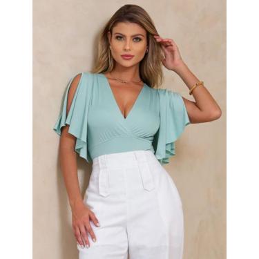 Imagem de Body Decote V Profundo com Mangas Fluidas - Lumia, Verde menta, M