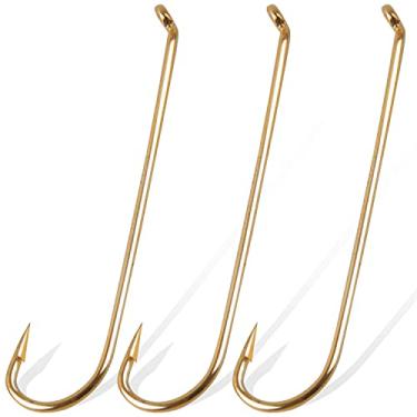 Imagem de Ganchos de pesca com mosca Barb - 150 peças de anzol de haste longa para amarrar moscas de aço de alto carbono super afiado com pontas de gancho farpado redondo (8#, dourado)