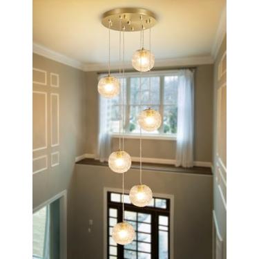 Imagem de ABTTOL Globo Pendente Luz 6 Luzes Ouro Moderno Globo Pendurado Lustres Luz Pingente de Vidro Iluminação para Sala de Jantar Sala de Estar Quarto Foyer