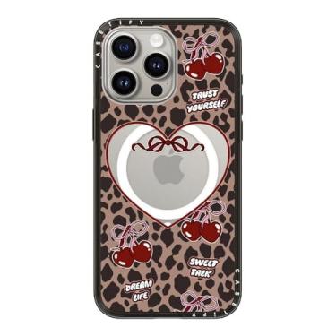Imagem de CASETiFY Capa compacta para iPhone 15 Pro Max [fina e elegante/compatível com Magsafe/1,2 m. 2X proteção contra quedas de grau militar] - Cerejas leopardo - preto transparente