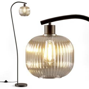 Imagem de Uyeemnt Luminária de chão de arco dourado para sala de estar, luminária de pé moderna com abajur de vidro nervurado verde, lâmpada de 170 cm de altura para quarto, sala de estudo, escritório (lâmpada