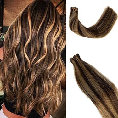 Imagem de Extensões de cabelo com fita adesiva grau 9A fita marrom em extensões de cabelo humano destaques castanho médio a loiro morango sedoso liso 100% cabelo Remy fita de trama de pele em extensões de