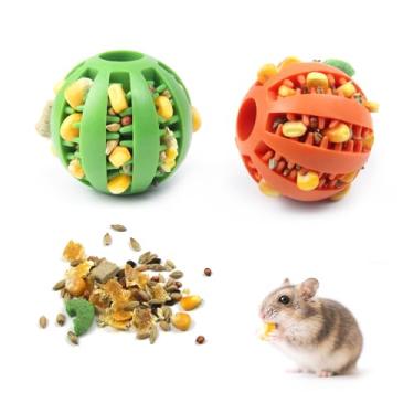 Imagem de 2 bolas de hamster, bola de forrageamento de brinquedo para hamster, labirinto de porquinho-da-índia, brinquedos intelectuais, dispensador escondido de lanche, alimentador lento de animais pequenos