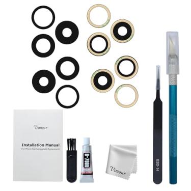 Imagem de Vimour Substituição de vidro da lente da câmera traseira para iPhone 15 Pro adesivo pré-instalado com manual de instalação e kits de ferramentas de reparo (2 conjuntos)