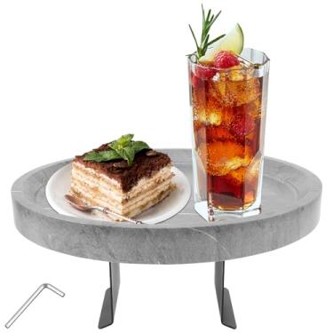 Imagem de LCZNXJJY Bandeja de apoio de braço de sofá de madeira, suporte de copo de bambu ajustável, bandeja de braço de sofá, mesa de clipe de sofá para bebidas, lanches, controles remotos e telefones (cinza)