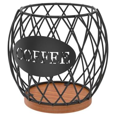 Imagem de Cesta de armazenamento de cápsulas de café, vintage, resistente à ferrugem, suporte oco de grande capacidade para sala de estar e escritório (preto, 1)