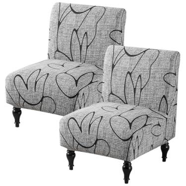 Imagem de KHZSPP Conjunto de 2 capas de cadeira com detalhes sem braços, capas de cadeira de alta elasticidade para sala de estar, hotel, lavável na máquina, protetor de móveis com fundo elástico (cinza)