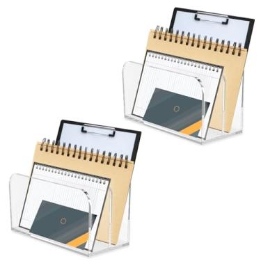 Imagem de 2 organizadores de correio de acrílico, classificador de correio de mesa de 2 seções, armazenamento de documentos de letras transparentes, suporte de cartões postais de mesa, organizador de mesa de